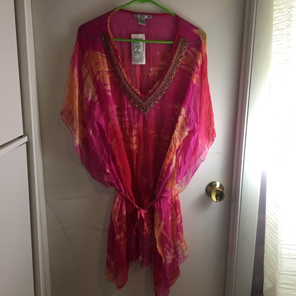 NWT | ALBERTO MAKALI | sheer beaded lounge top